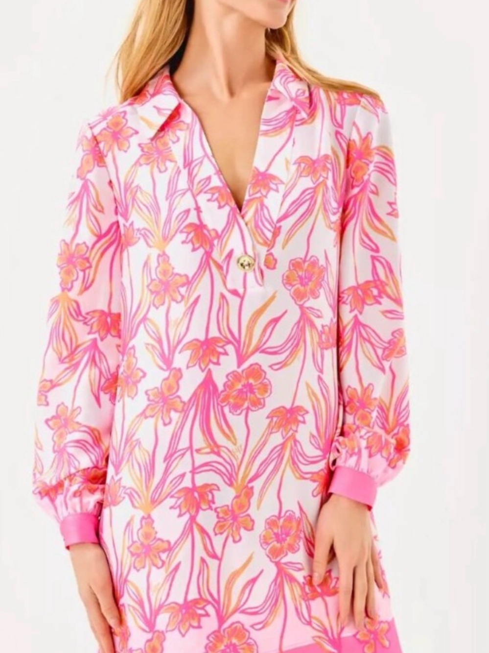 NWT iralanne popover shirt dress in resort white with Lovely Long Stems print.